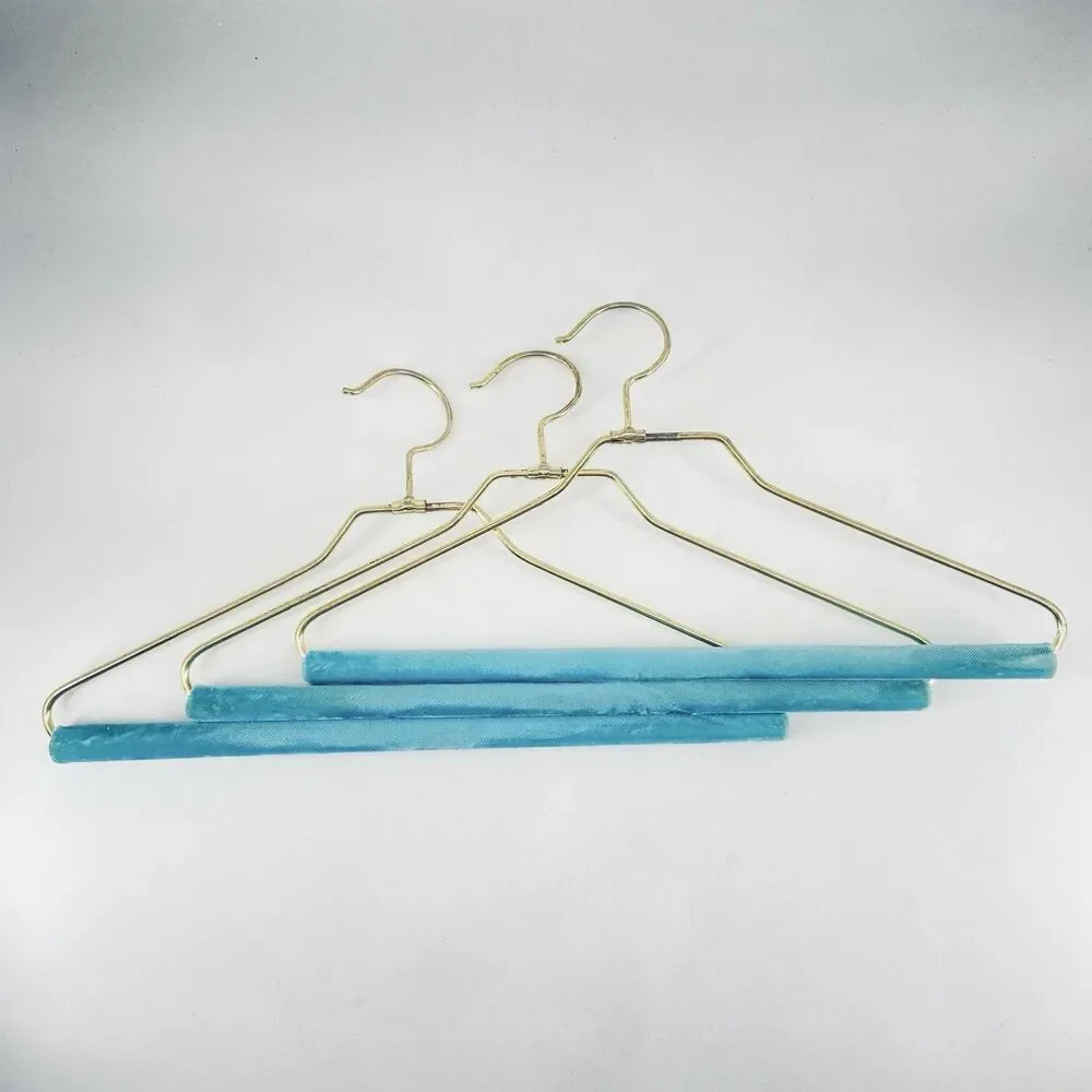 Vintage Heavy Duty Teal And Brass Mid Century Velvet Hanger Swivel MCM